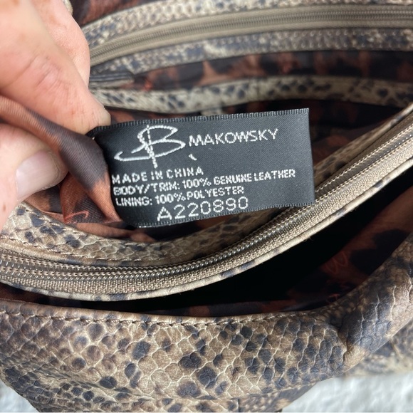 B Makowsky Satchel Shoulder Crossbody Handbag Leather Gray Beige gold Snake Y2K - Picture 11 of 16
